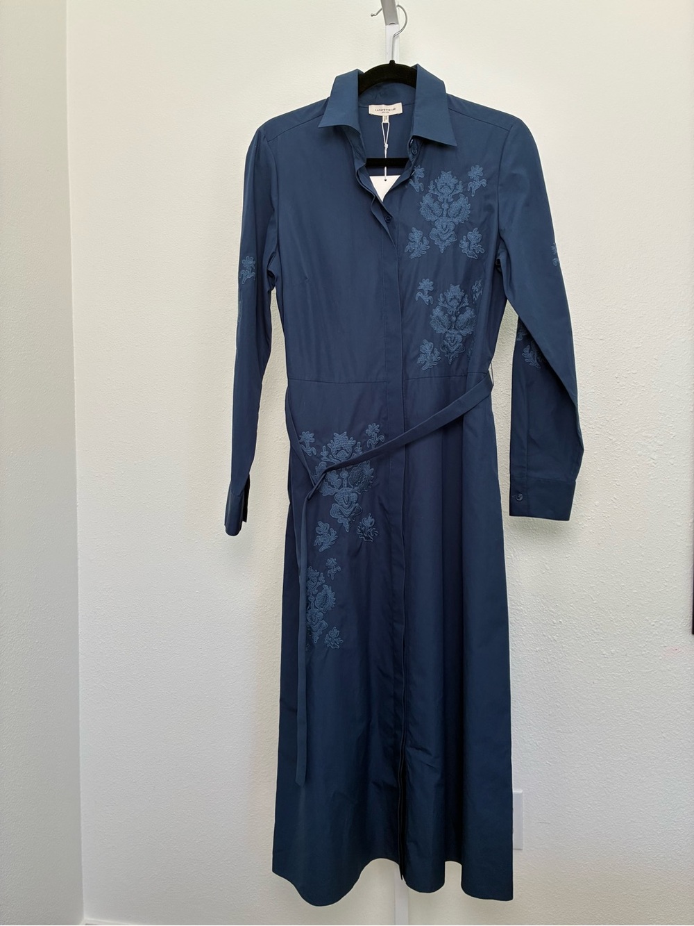 Lafayette 148 New York ~ Baroque Embroidered Shirtdress Women Size 8 ~Blue~ NWT